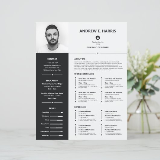 シンプル黒と白の履歴書、CV +文字 (スタンド正面)