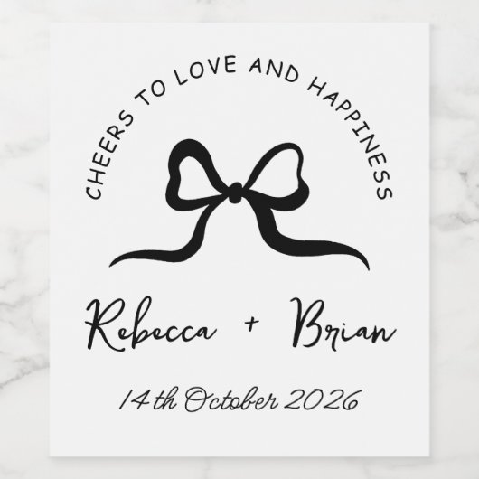 シンプル黒と白の手描き弓スケッチ結婚ズ ワインラベル (シングルラベル)