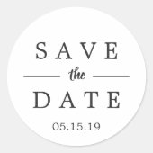 シンプル黒と白の日付を保存結婚する ラウンドシール (正面)