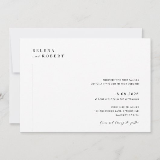 シンプル黒と白の素朴写結婚真 招待状 (裏面)