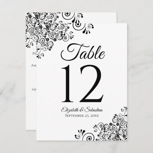 シンプル黒と白の結婚バー表の番号 (正面/裏面)