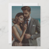 シンプル黒と白の結婚フォトオーバーレイ セーブザデート (裏面)