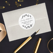 シンプル黒と白の葉のカスタム差出人住所 ラウンドシール