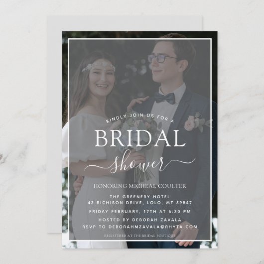 シンプル黒と白フェイクのベラム効果写真 招待状 (正面/裏面)