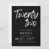 シンプル黒と白モダンブラシ22誕生日 招待状 (正面)