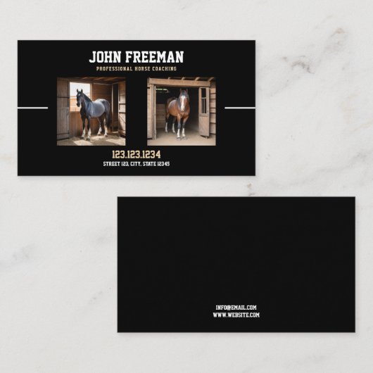 シンプル黒と茶色の馬の写真コーチウマ科のング 名刺 (正面/裏面)