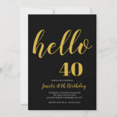 シンプル黒と金ゴールドこんにちは40th 50誕生日 招待状 (正面)