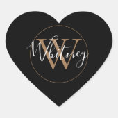 シンプル黒と金ゴールドスクリプトのモノグラム名 ハートシール (正面)