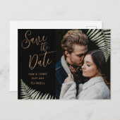 シンプル黒と金ゴールドフォトファーン日付を保存 案内ポストカード (正面/裏面)