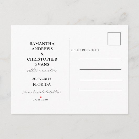 シンプル黒と金ゴールドフォトファーン日付を保存 案内ポストカード (裏面)