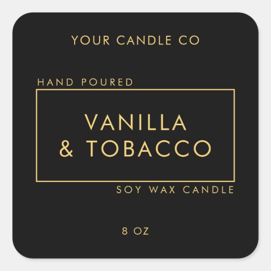 シンプル黒と金ゴールドミニマルキャンドルラベル スクエアシール (正面)