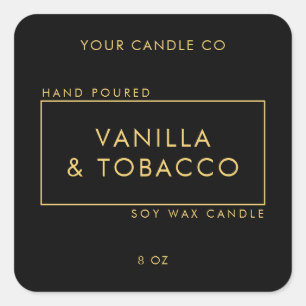 シンプル黒と金ゴールドミニマルキャンドルラベル スクエアシール