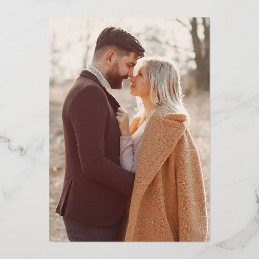 シンプル黒と金ゴールドモダンのエレガント写真結婚の 箔招待状 (裏面)