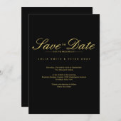 シンプル黒と金ゴールド日付を保存結婚する 招待状 (正面/裏面)