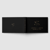 シンプル黒と金ゴールド | 植物性モノグラム結婚ズ ゲストブック (全面)