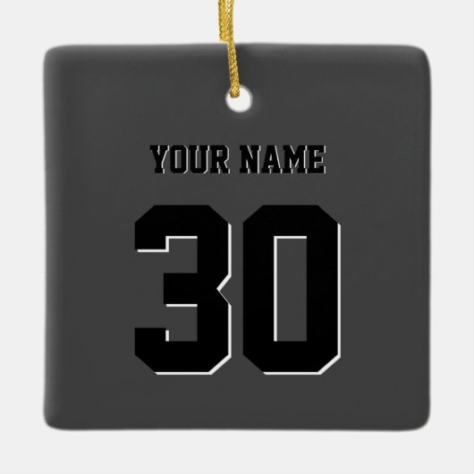 シンプル黒のカスタム番号と名前 セラミックオーナメント (正面)