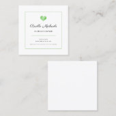 シンプル黒のスクリプトを含むエレガントハート緑 スクエア名刺 (正面/裏面)