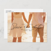 シンプル黒のスクリプトオーバーレイ写真の保存日付 ポストカード (正面/裏面)