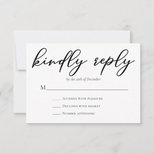 シンプル黒のスクリプト親切に返信モダン結婚の 出欠カード (正面)
