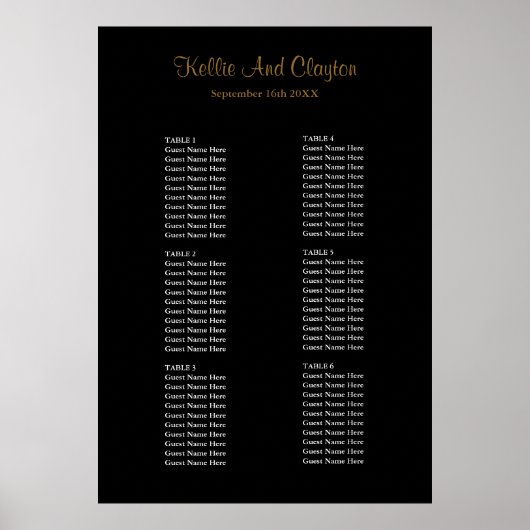シンプル黒の結婚座席表 ポスター (正面)