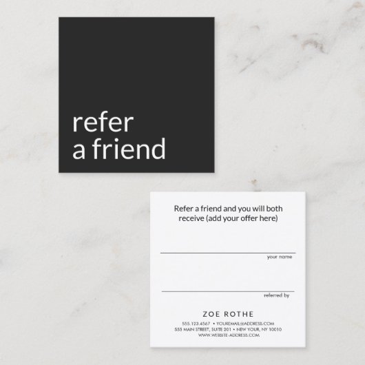 シンプル黒の顧客紹介 紹介カード (正面/裏面)