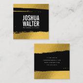 シンプル黒はっきりしたブラシ付き金ゴールド三角形パターン スクエア名刺 (正面/裏面)