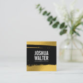 シンプル黒はっきりしたブラシ付き金ゴールド三角形パターン スクエア名刺 (スタンド正面)