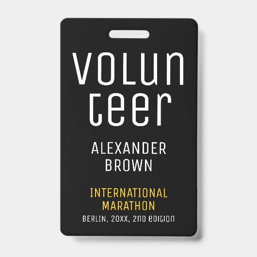 シンプル黒イベントボランティアQRコード名ID バッジ (表面)