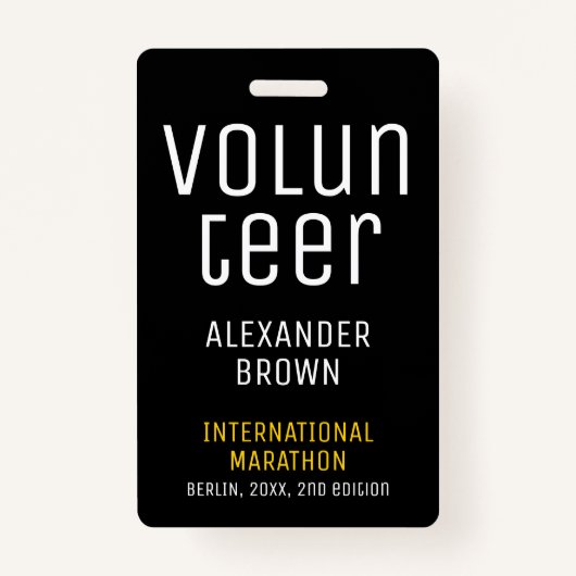 シンプル黒イベントボランティアQRコード名ID バッジ (正面)