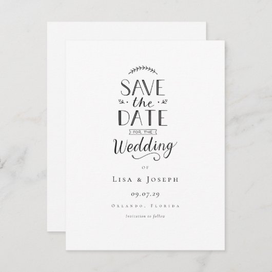 シンプル黒エレガントと白の日付を保存 案内ポストカード (正面/裏面)