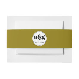 シンプル黒エレガントイニシャルオリーブ結婚グリーン 招待状ベリーバンド