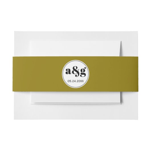 シンプル黒エレガントイニシャルオリーブ結婚グリーン 招待状ベリーバンド (正面例)