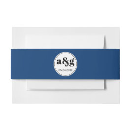 シンプル黒エレガントイニシャルブルー結婚ズ 招待状ベリーバンド