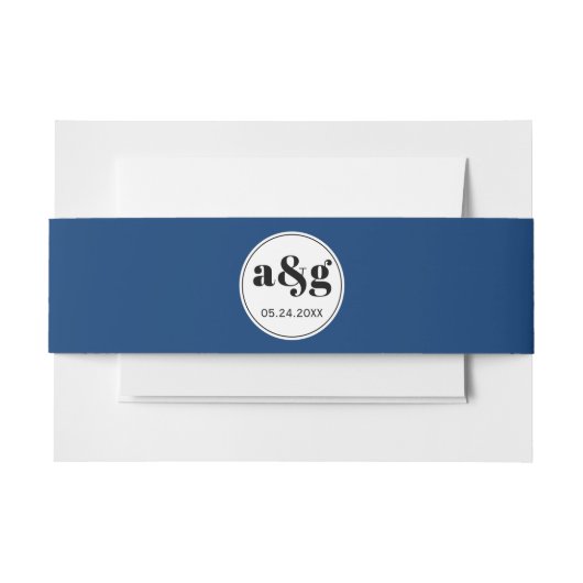 シンプル黒エレガントイニシャルブルー結婚ズ 招待状ベリーバンド (正面例)