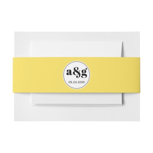 シンプル黒エレガントイニシャル黄結婚色 招待状ベリーバンド (正面例)