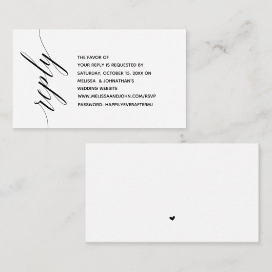 シンプル黒エレガント書、ディナーRSVP エンクロージャーカード (正面/裏面)