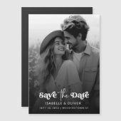 シンプル黒エレガント白の写真日付を保存 マグネット招待状 (正面/裏面)
