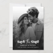 シンプル黒エレガント白の写真日付を保存 マグネット招待状 (正面)