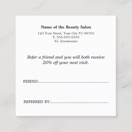 シンプル黒エレガント白の参照カード 紹介カード (裏面)