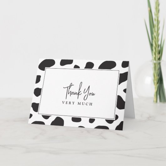 シンプル黒エレガント白の牛をテーマにした誕生日 サンキューカード (正面)