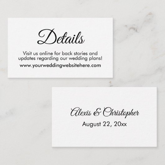 シンプル黒エレガント白の結婚詳細 エンクロージャーカード (正面/裏面)