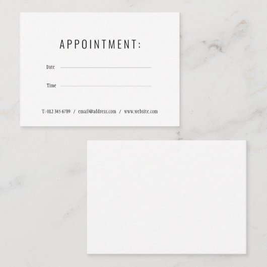 シンプル黒エレガント白アポイントメントカード 予約カード (正面/裏面)