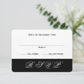 シンプル黒エレガント白イベント返信カード 出欠カード (スタンド正面)