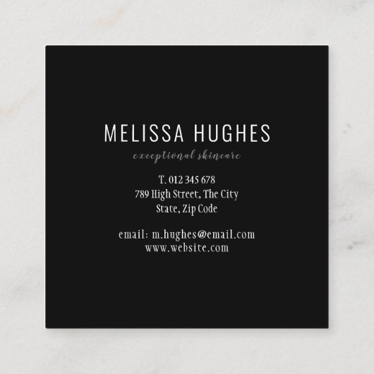 シンプル黒エレガント白スクエア スクエア名刺 (裏面)