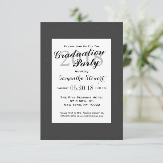 シンプル黒エレガント白デザイン 招待状 (スタンド正面)