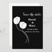 シンプル黒エレガント白フローラ セーブザデート (正面/裏面)