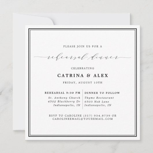 シンプル黒エレガント白リハーサルディナー 招待状 (正面)