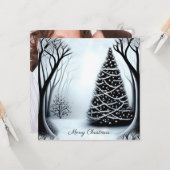 シンプル黒エレガント白ワンフォトクリスマス カード (正面/裏面インサイチュ)