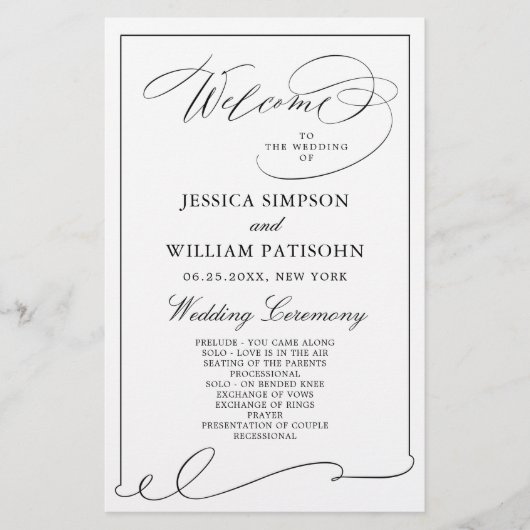 シンプル黒エレガント白結婚式 プログラム (正面)