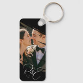 シンプル黒エレガント白2枚フォトキープサケ キーホルダー (裏面)